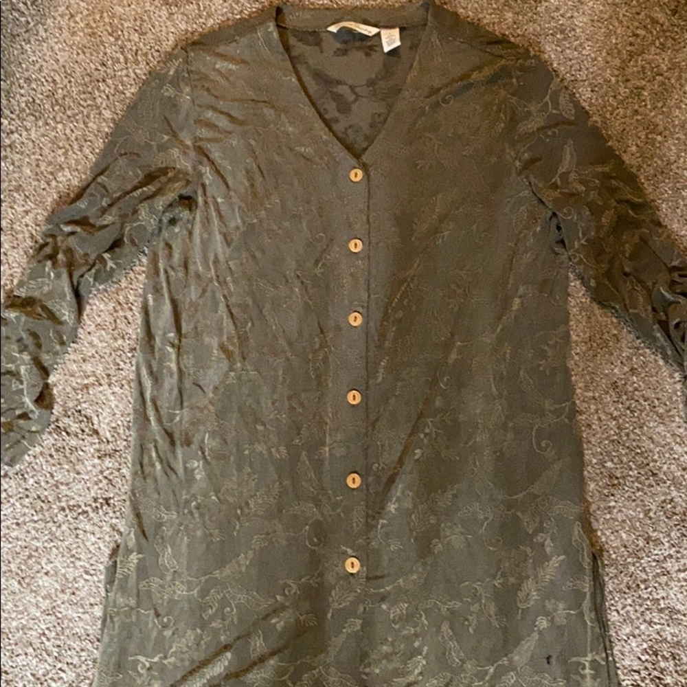 Long Silky Olive Cardigan